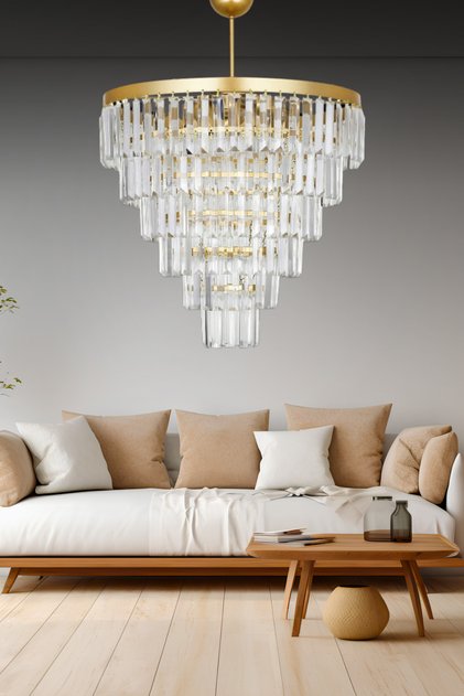 Nilsa Gold 50x50 Cm'Lik Kristal Taşlı Lüks Avize - Yatak Odası - Salon - Mutfak - Hol