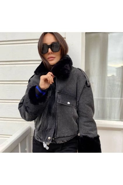 Siyah Içi siyah Kürk Detay Tasarım Jean Mont
