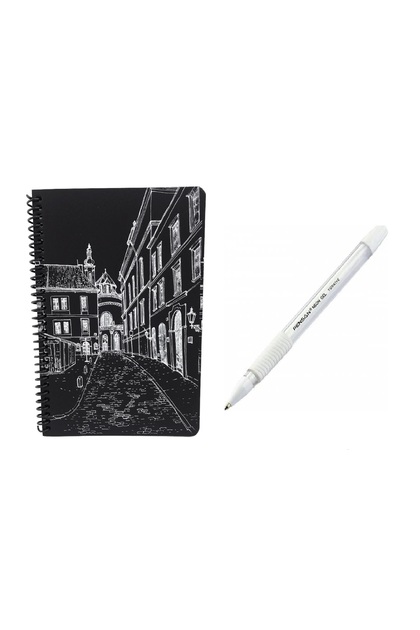 Cover Patterned Black Notebook Black Leaf Notebook - Black Page Notebook White Gel Pen Side