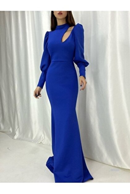 garage blue dress Metallic Bead Mesh A-line Long Dress w/ Waist Band and Long Drape – Glow &  Style