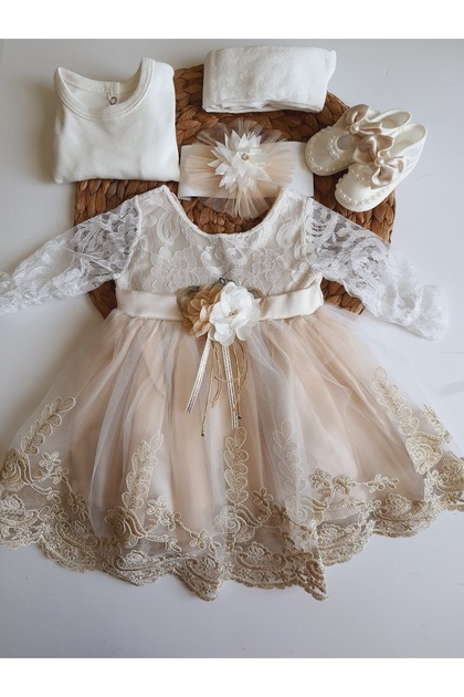 PLEK BABY Baby Girl 0-6 Months Wedding Dress Set of 5 Mevltluk Set Long  Sleeve Lace Dress- Trendyol