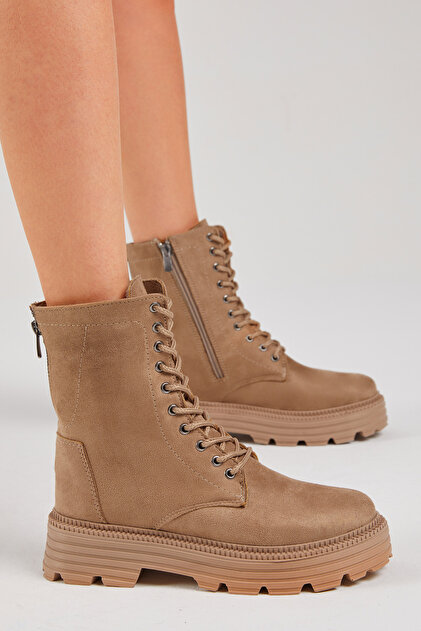 Women's Mink Suede Poly Sole Back Zipper Detailed Comfortable Fit Lace Up Boots