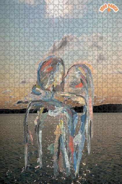 Suda Sarılan Çift Spiritual Modern Sanat Çerçeveli Asılabilir Ahşap Puzzle 1000 PARÇA 50X70