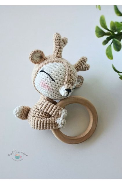 Cute Animals Teether & Rattle Natural Antibacterial Strands - Deer