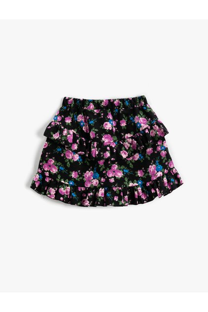 Floral Mini Skirt with Cascading Ruffles