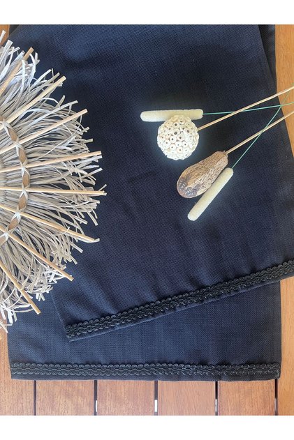 Linen Linen, Jute Texture, Black Color Square Runner Blanket