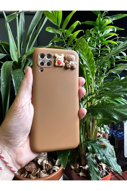 Samsung Galaxy A12 Compatible Velvet Launch Teddy Bear Design Silicone Phone Case