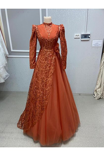 EKY GR SEV WEDDING DRESS Helen Evening Dress - Cinnamon Color Hijab Design- Trendyol EKY GR SEV WEDDING DRESS Helen Evening Dress - Cinnamon Color Hijab Design- Trendyol