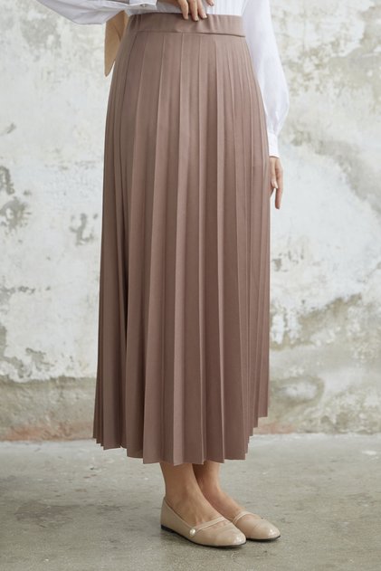 Luisa Waist Elastic Pleated Skirt - Milky Brown
