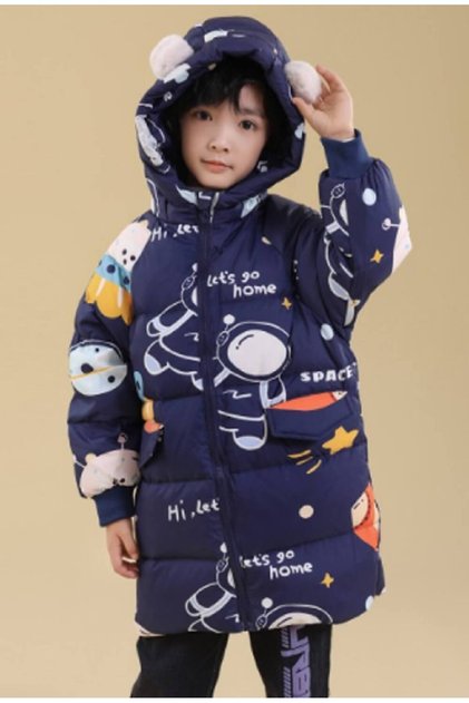 Winter Down Coats for Boy, Hooded Fleece Jacket (100 cm-3 Years / Spaceway)