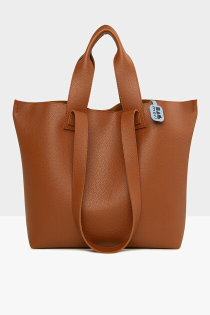 Tan Women's Double-Strap Textured Large Tote Bag M000008166