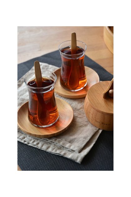 6'lı Bambu Yuvarlak Çay Tabağı Seti Bardak Altlığı