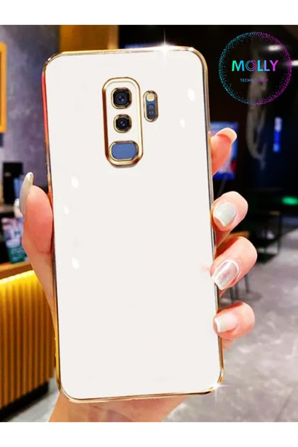 Pearl White Edges Gold Detailed Luxury Silicone Case for Samsung Galaxy S9 Plus (Compatible)