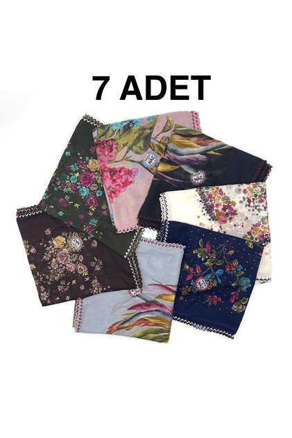 Kenarları Oyalı 7'li Set Pamuklu Yazma 100X100cm Eşarp