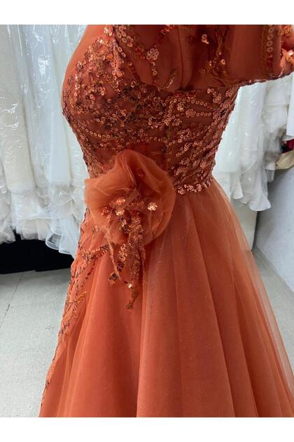 EKY GR SEV WEDDING DRESS Helen Evening Dress - Cinnamon Color Hijab  Design- Trendyol