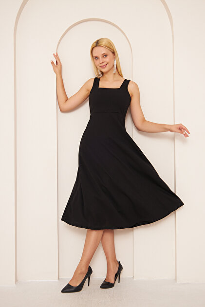tight prom dresses black Black Square Neck Midi Dress – PinkBlush