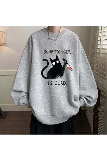 zolid wear Shrödinger Is Dead Printed Gray Unisex Oversize Crew Neck Sweatshirt