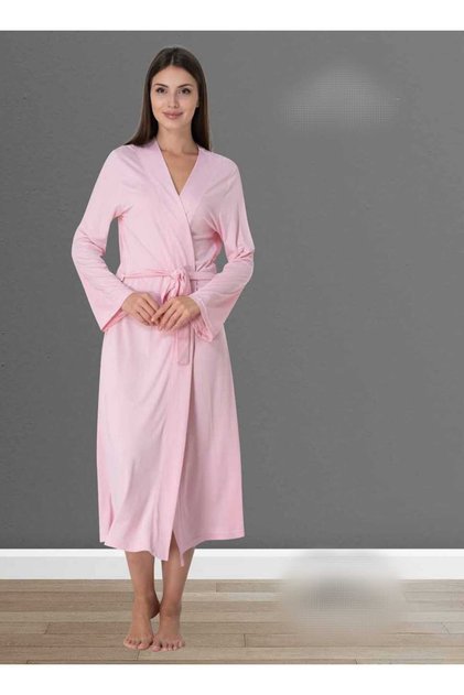 Women's Pink Design Cotton Long Belted Dressing Gown