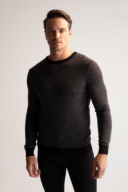 Slim Fit Bisiklet Yaka Yamalı Kol Detaylı Triko Kazak R1110az22wn