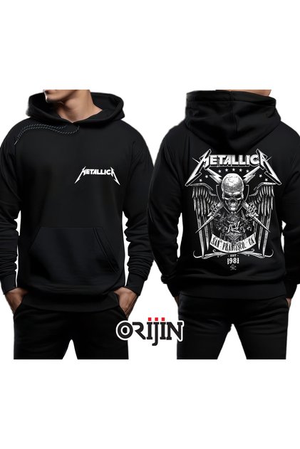 Metallica San Francisco Est 1981 Світшот з чорним капюшоном з принтом спереду і ззаду