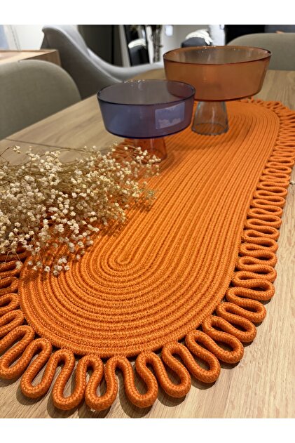 Turuncu Galaxy Doğal Jüt, Desenli, Hasır, Amerikan Servis, Masa, Sehpa Örtüsü Runner. 30x80