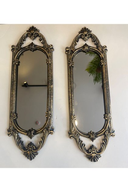 Dekoratif Polyester Ikili Niş Dikdörtgen Ayna Takımı Gold Eskitme