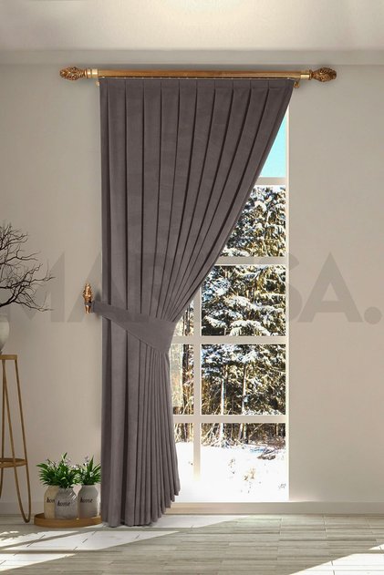 Nubuck Series Gray Close Pleat (1x3) Single Wing Background Curtain