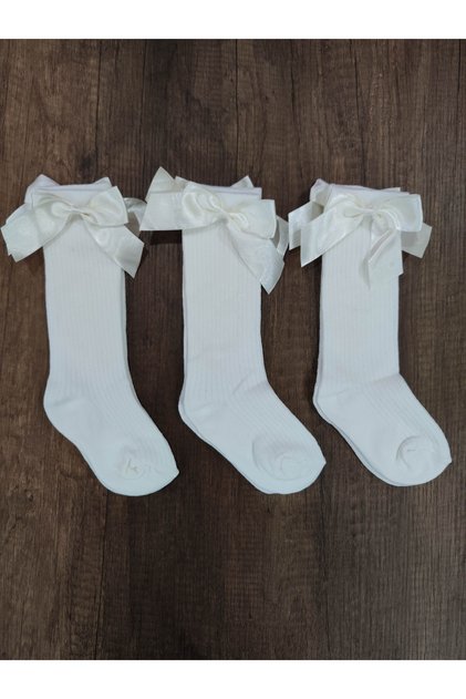 Girl's 3 Pairs of Accessory Bow Cotton Knee-Cuff Socks