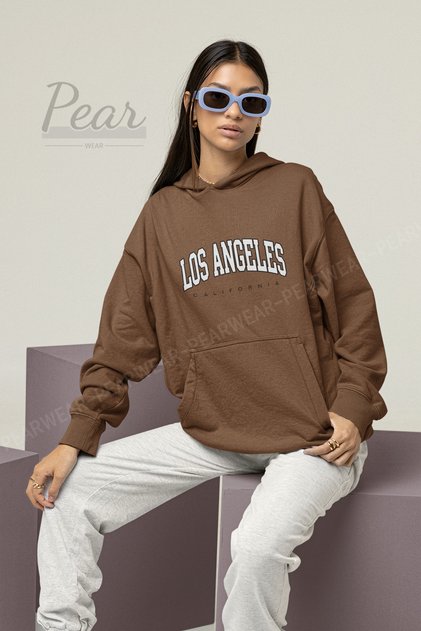 Los Angeles Printed Women's 3 Thread Raised Oversize Hooded Sweatshirt