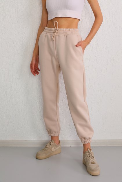 Beige Jogginghose aus Lycra mit hoher Taille