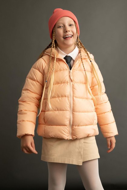 Girl's Hooded Lining Fleece Puffer Coat