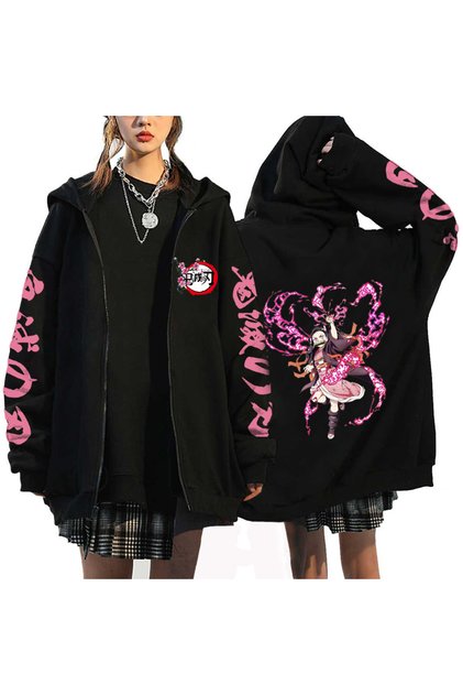 Kimetsu Demon Slayer fermuarlı Kokushibo Kamado Nezuko Hoodies Mod20