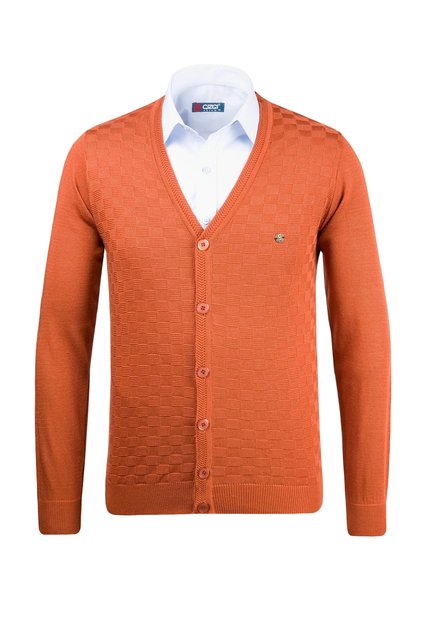 Men's V-Neck Knitwear Tile Cardigan Buttoned Patterned Steel Knit Regular Fit - 4835m
