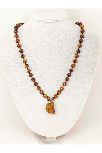 Tiger Eye Stone Knotted Unisex Necklace 8mm