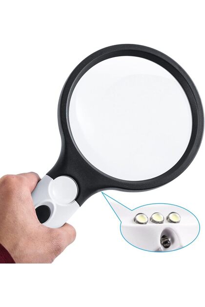 Handheld Magnifier with 3 LEDs 90 mm Lighted Lens Lighted Magnifier for Reading Repairing Book Working
