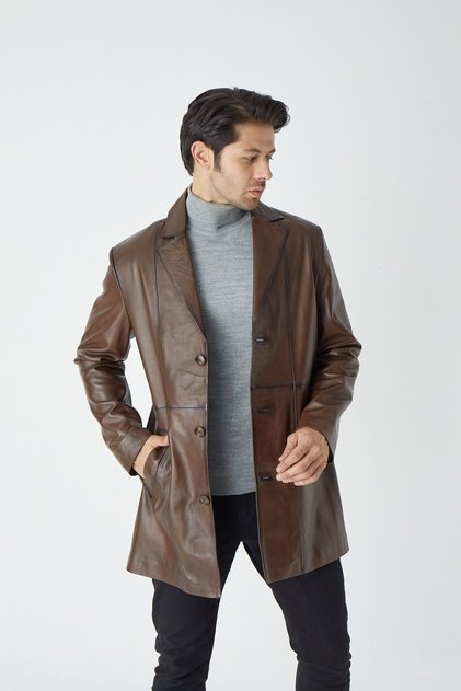 Men's Genuine Leather Trench Coat