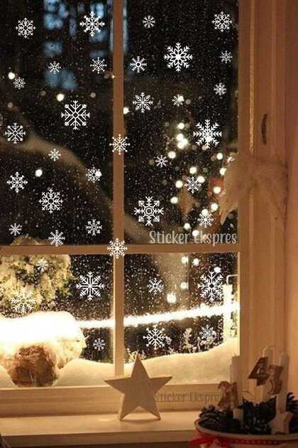 Snowflakes Christmas New Year Glass Door Wall Sticker Set