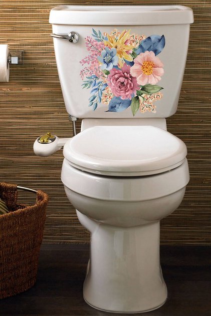 Watercolor Purple Pink Lilac Roses Toilet Seat Sticker Bathroom Sticker