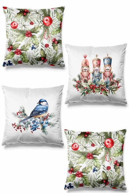 Double Sided Printed Nutcracker Patterned 4-Piece Suede Throw Pillow Cover New Year - Christmas