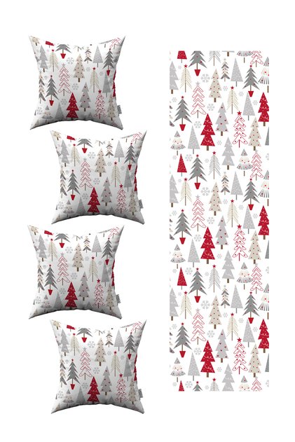Red New Year Themed 4-Piece Throw Pillow Cover 1 Runner Set 4Kmbs-Rs-Cgh928