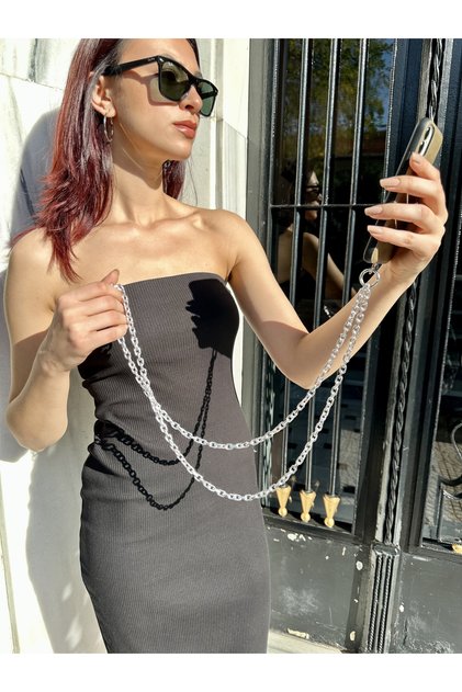 Silver Color Phone Strap - Compatible with All Phone Models - Cross Use Phone Strap