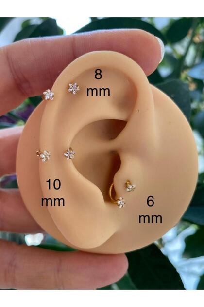 cerrahi çelik iki ucu zirkon yıldız taşlı helix kıkırdak tragus rook lobe uyumlu halka piercing