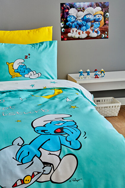 SMURFS スマーフ シングル　寝具セット Karaca Home Smurfs Sleepy Smurf - 100% Cotton Single Duvet Cover