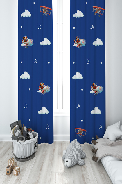 BABY AND KIDS ROOM Airplane and Cloud Patterned 2 Wing Background Curtain