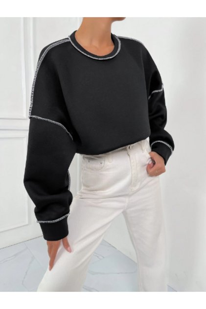 Off Shoulder Sweatshirt with Contrast Thread Detail
