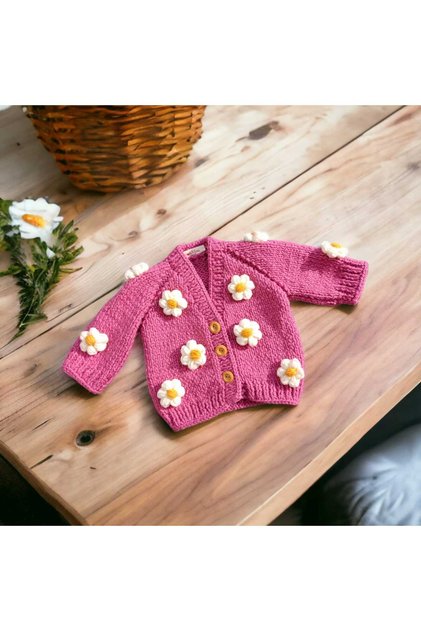 Children's Hand Knitted Daisy Crop Cardigan Pink