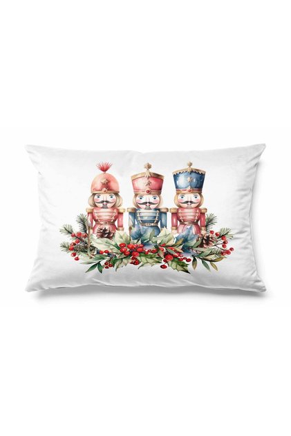 Rectangular Nutcracker Patterned Double Sided Printed Suede Throw Pillow Cover New Year - Christmas