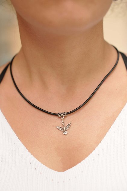 Unisex Bird Themed Genuine Leather Necklace