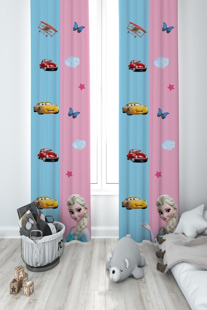 BABY AND KIDS ROOM Joint Patterned 2 Wing Background Curtain for Boys and Girls