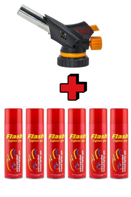 1300 Derece Profesyonel Pürmüz Çakmak 509C Başlık + 6 Adet Flash Çakmak Gazı